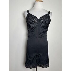 Vintage Shapewear 38D Smoothie Diet Skinny Waist Black Lace Bodysuit Lace Trim